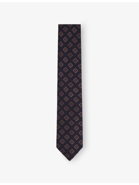 REISS Marco Floral-Print Silk and Wool Tie