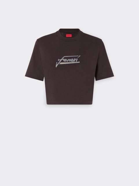 Ferrari Crop-top T-shirt in cotton with embroidered logo