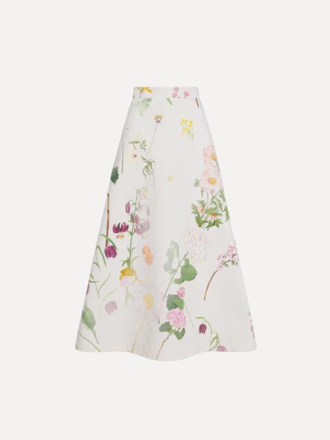 Oscar de la Renta FADED MIXED BOTANICAL DENIM MIDI SKIRT