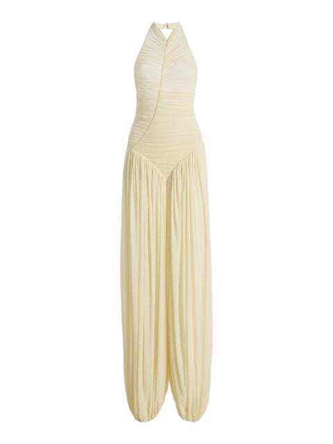 MAYGEL CORONEL Solenne Ruched Jersey Jumpsuit ivory