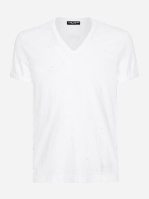 Dolce & Gabbana Washed cotton V-neck T-shirt