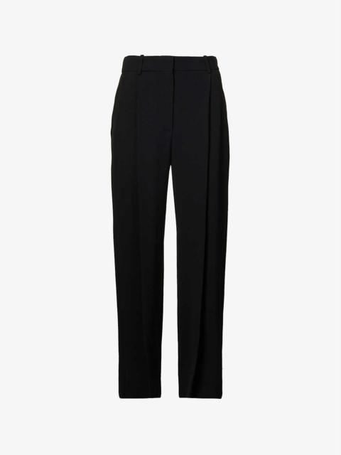 Pleated mid-rise straight-leg stretch-woven trousers