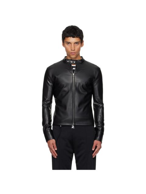 courrèges Black Zipped Biker Faux-Leather Jacket