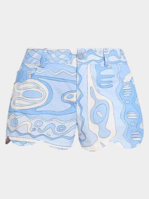 PUCCI Tela Printed Cotton Scalloped Shorts