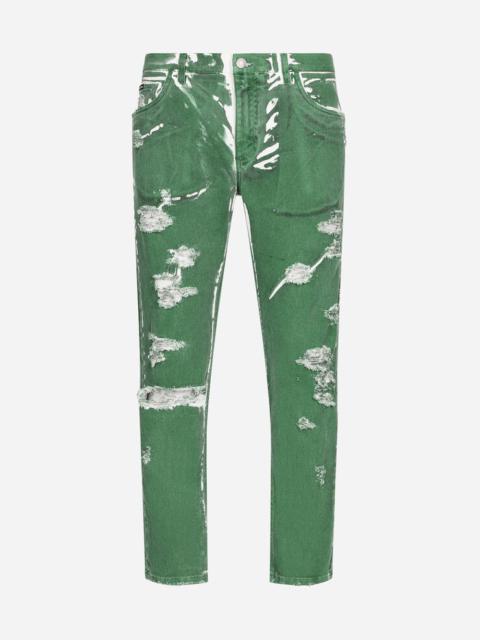 Dolce & Gabbana Overdyed loose-fit stretch jeans with abrasions