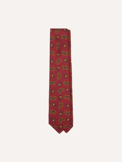 Drake's Red Paisley Print Silk Self Tipped Tie