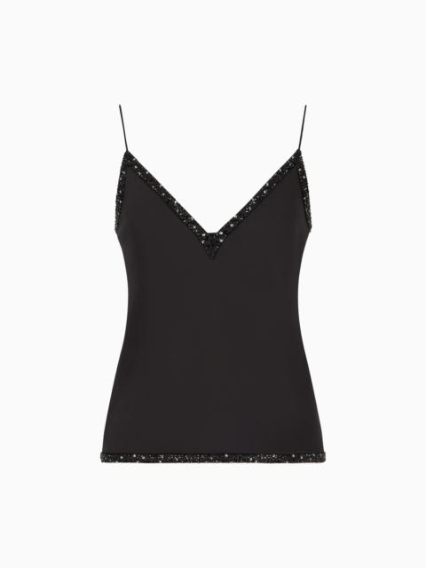 GIORGIO ARMANI V-NECK SILK TOP WITH EMBROIDERY