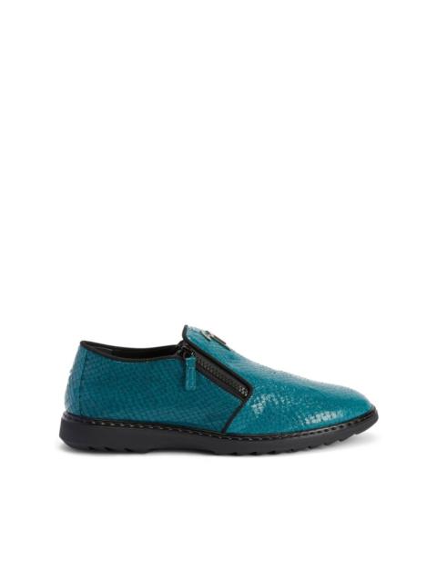 snake-skin effect leather loafers