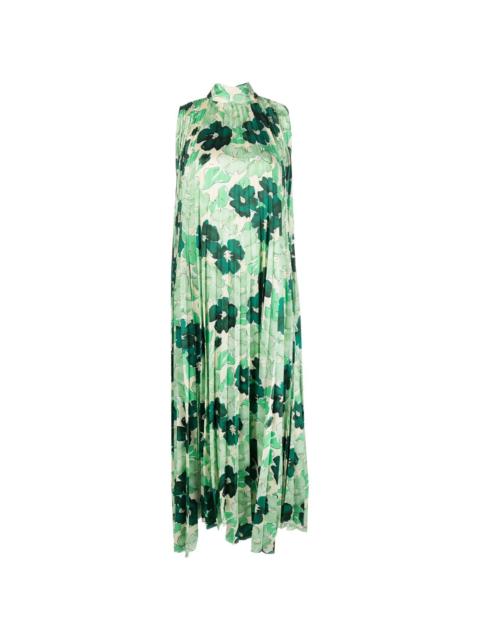 floral-print pleated long dress