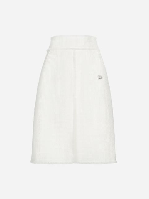 Raschel tweed midi skirt with central slit