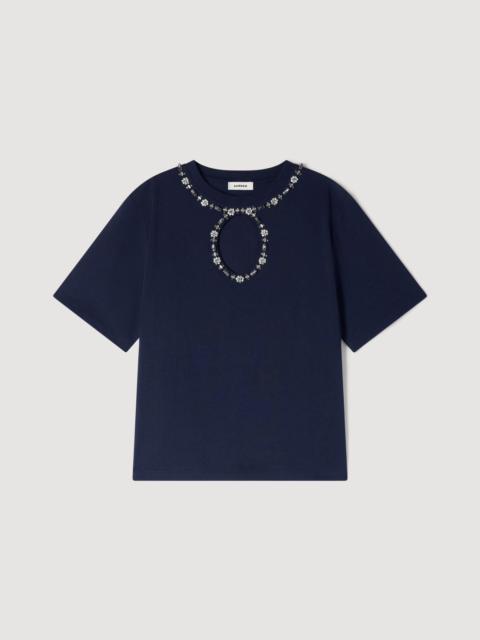 Sandro RHINESTONE OPENWORK T-SHIRT
