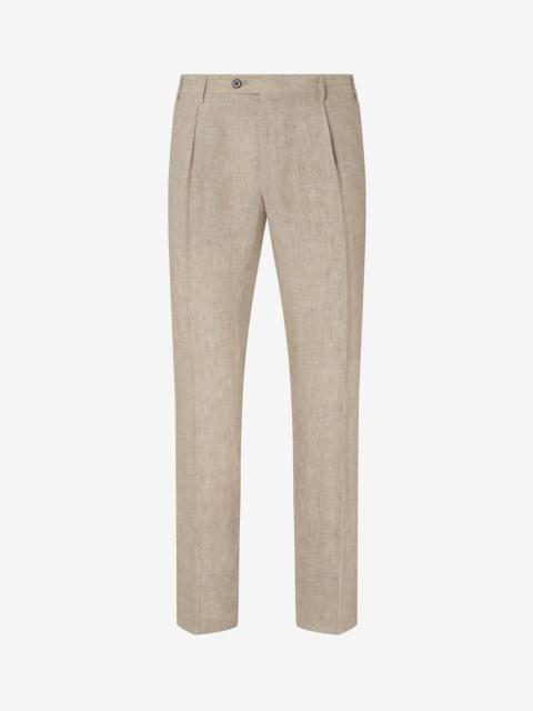 CORNELIANI Single-dart beige trousers made from pure linen chambray