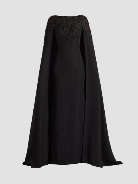 TADASHI SHOJI Women's Massaro Embroidered Cape Gown - Black