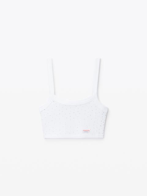 Alexander Wang Crystal Hotfix Cropped Camisole in Waffle Knit
