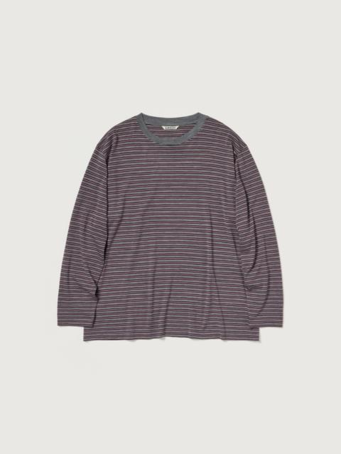 AURALEE SOFT SMOOTH WOOL STRIPE JERSEY L/S TEE