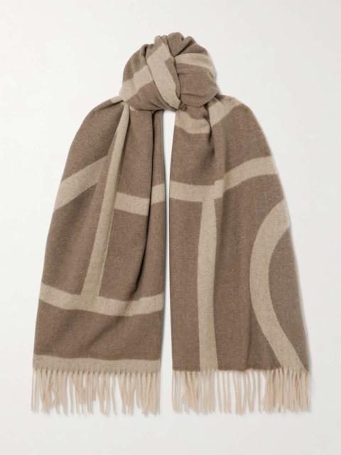 Totême Fringed wool-jacquard scarf Light brown