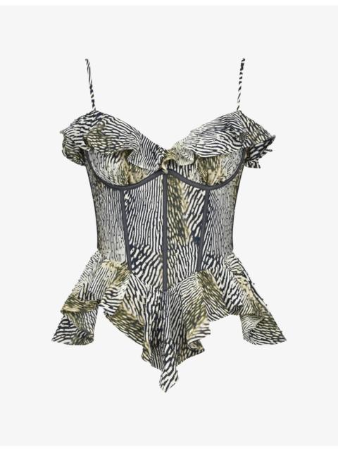 House of CB Alexandria Bead-Embellished Georgette Ruffled Top