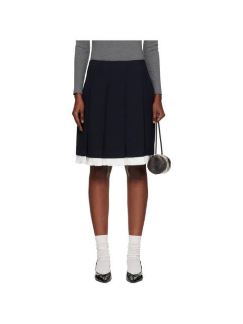 SHUSHU/TONG Navy Patchwork Lace Wide Pleat Midi Skirt
