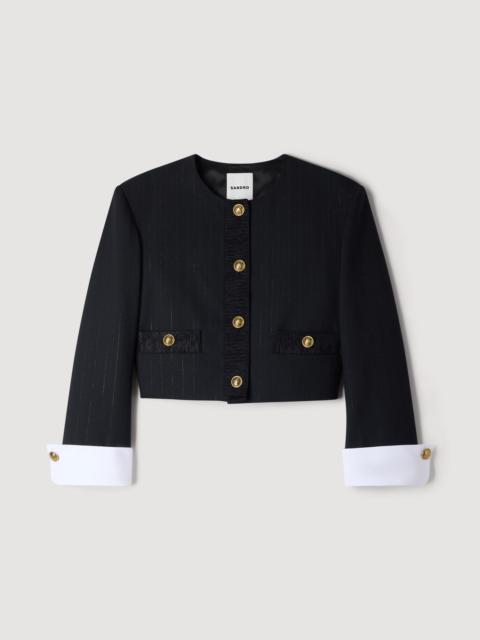 Sandro CROPPED STRIPED WOOL JACKET