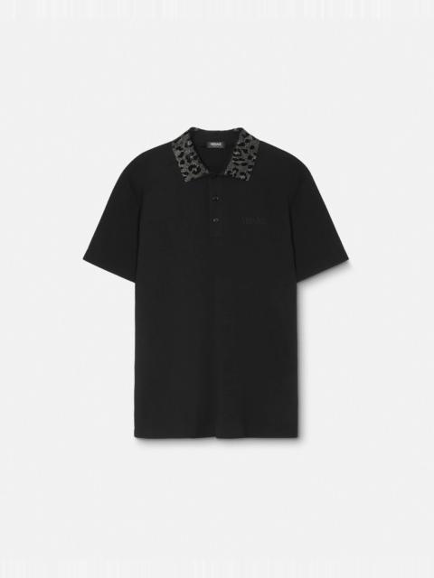 VERSACE Crystal Leopard Polo Shirt