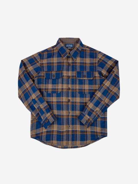Iron Heart IHDR-434-DTC 14oz Fox Brothers® West Of England Devon Twill Check Flannel CPO Shirt - Blue