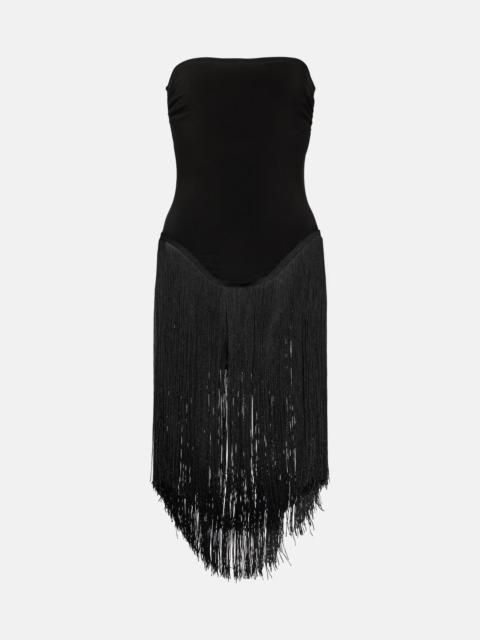NORMA KAMALI 18" Fringe Bishop strapless minidress