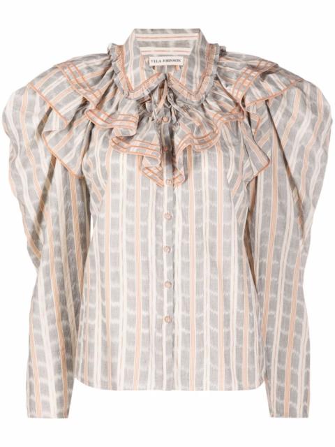 ULLA JOHNSON ruffled-neck check pattern blouse