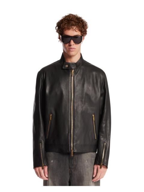 VERSACE Black Leather Biker Jacket