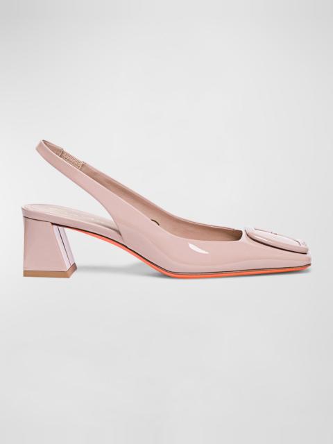 Santoni Lemon Patent Buckle Slingback Pumps