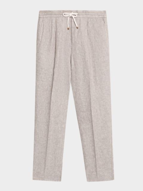 Brunello Cucinelli Men's Double-Pleated Linen Drawstring Pants