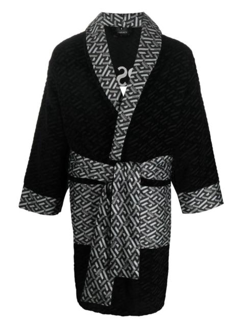 Black La Greca Cotton Robe