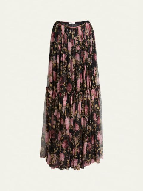 Chloé Gathered Floral Georgette Maxi Skirt