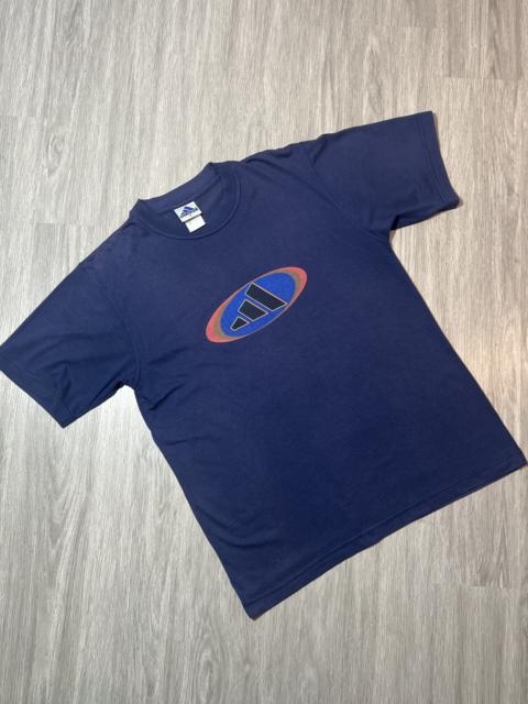 adidas Vintage 90s Adidas Oval Warped Logo T-Shirt - Navy - L (Pit 22") - 1998