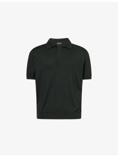TOM FORD Open-Collar Short-Sleeve Cotton and Silk-Blend Polo Top