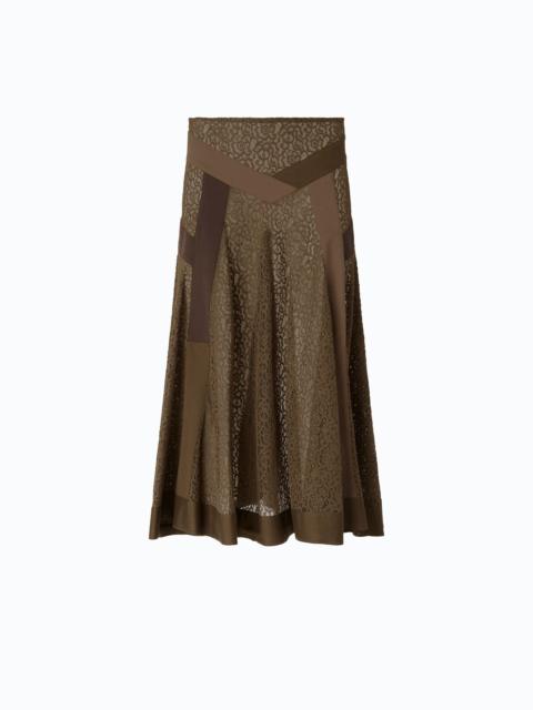 PINKO FLARED LACE MIDI SKIRT WITH INSERTS