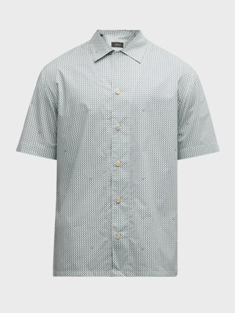 Brioni Men's Cotton Geometric-Print Camp Shirt