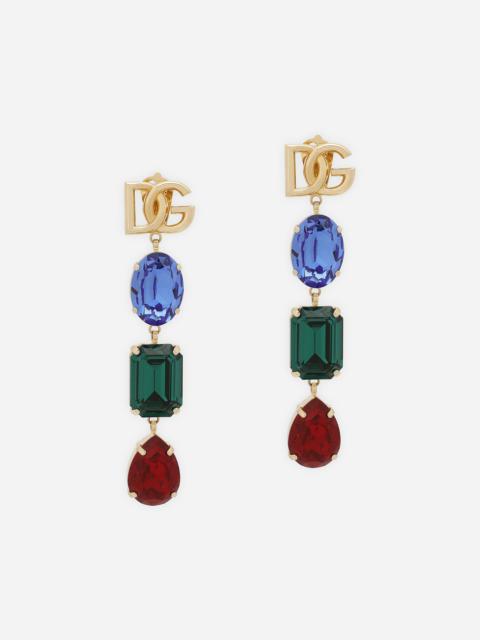 Dolce & Gabbana Long earrings with DG logo and multi-colored rhinestones