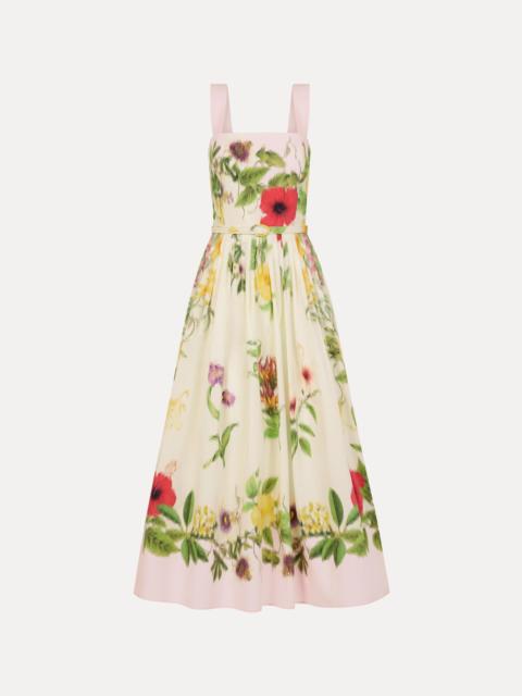 Oscar de la Renta DOMINICAN MIXED-FLORAL COTTON POPLIN DRESS