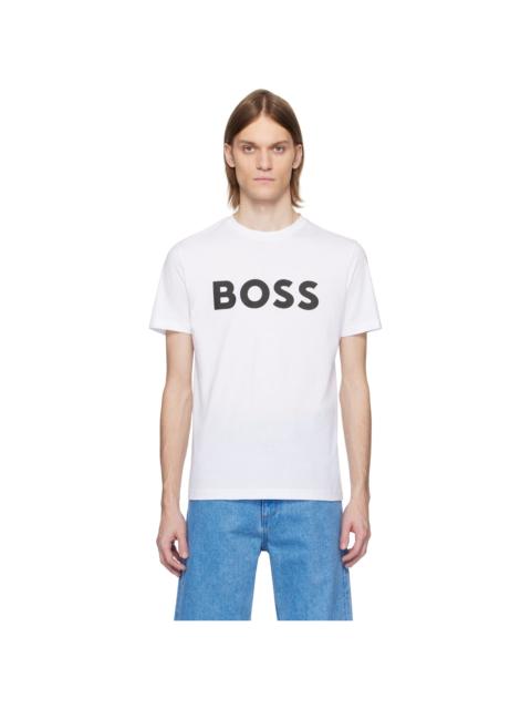 BOSS White Curved-Logo Print T-shirt