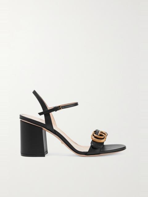 GUCCI Marmont logo-embellished metallic cracked-leather sandals