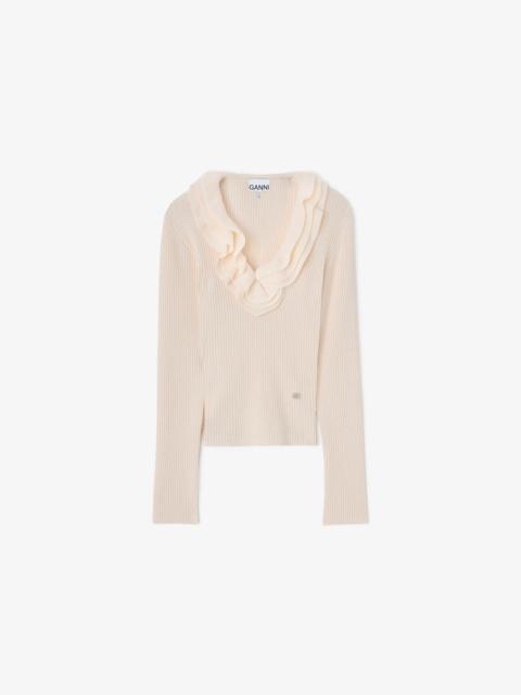 GANNI TOP IN RIBBED MERINO