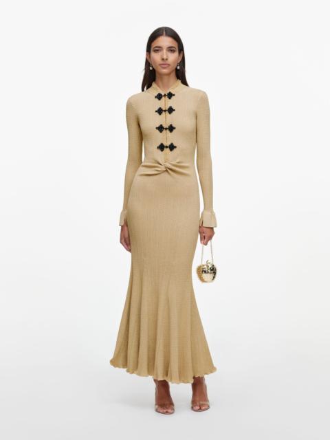 self-portrait Gold Metallic Knit Midi Dress