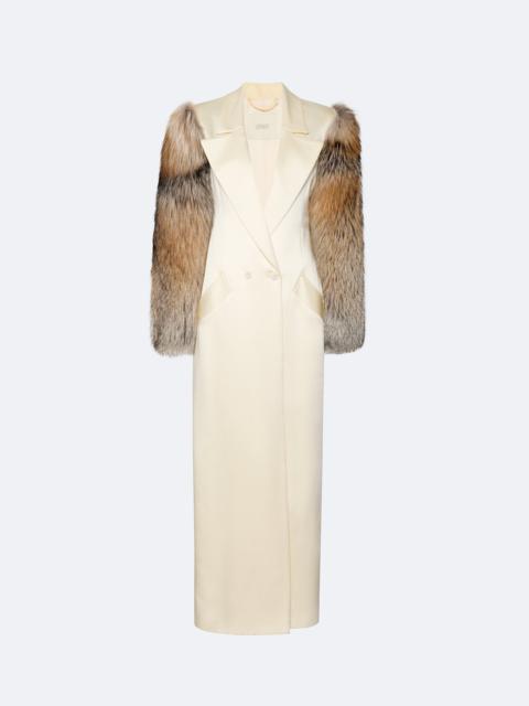LAPOINTE Satin Double Breasted Coat With Fur