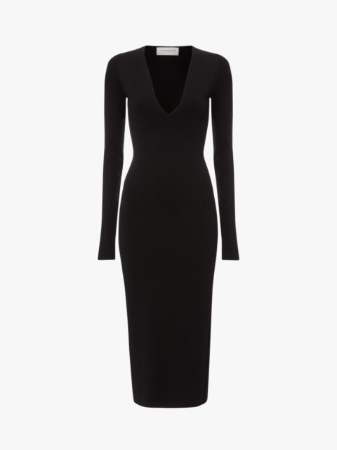 VB Body Deep V Midi Dress in Black