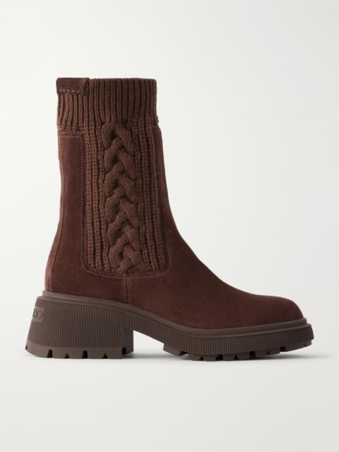 JIMMY CHOO Tamia 70 cable-knit wool and suede Chelsea boots Chocolate