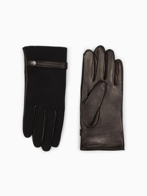 EMPORIO ARMANI Nylon and lambskin nappa leather gloves