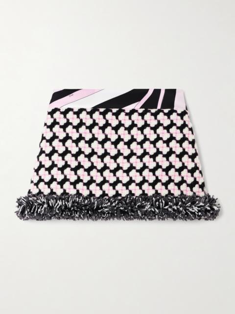 PUCCI Printed Fringed Crepe-trimmed Wool-blend Tweed Mini Skirt