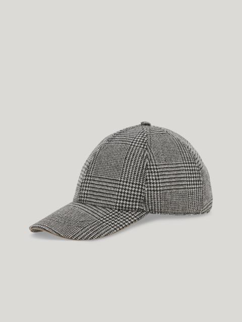 Canali GRAY PURE WOOL CHECK BASEBALL CAP WITH PIPING