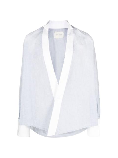 Greg Lauren pinstripe-print collarless shirt