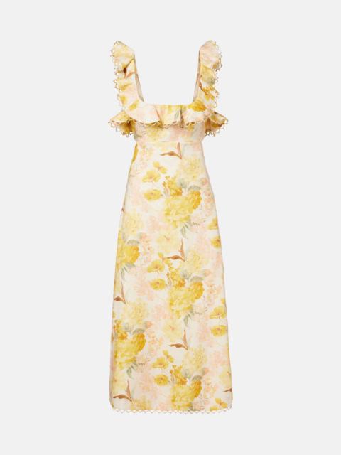 Zimmermann Como floral ruffled linen midi dress